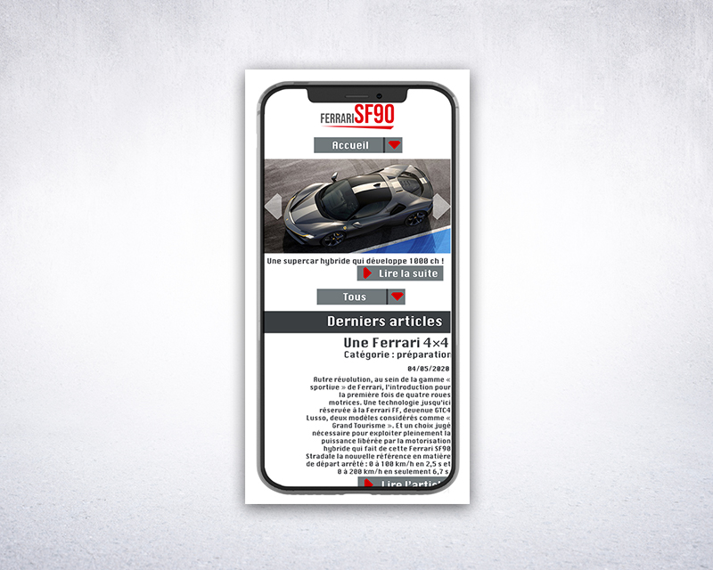 Maquette de site web pour smartphone